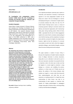 Critical and Reflective Practice in Education Volume 1 Issue 1 2009
