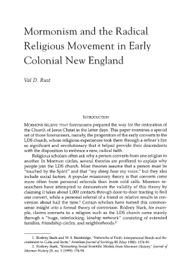 Mormonism and the Radical Religious Movement in Early Colonial
