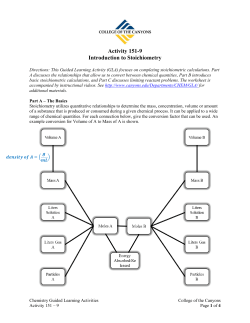 Activity 151-9 Introduction to Stoichiometry