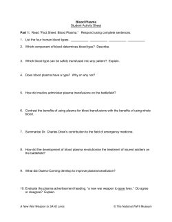 Blood Plasma Student Activity Sheet