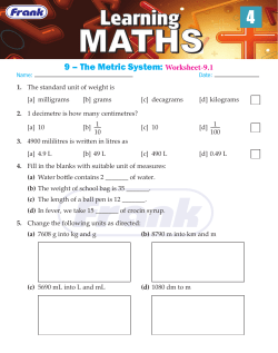 9 – The Metric System: Worksheet-9.1