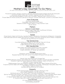 Mother`s Day Gourmet-To-Go Menu