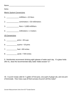 Name Solve. Metric System Conversions 1. ______ milliliters = 22