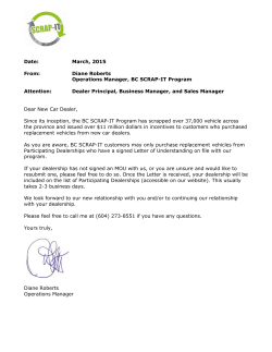 Date: March, 2015 From: Diane Roberts Operations Manager, BC
