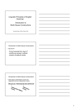 Introduction to Multi-Clause Constructions Linguistic Principles of