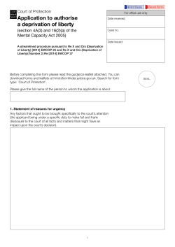 Application to authorise a deprivation of liberty