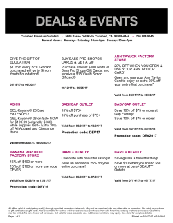 Current Offers from Carlsbad Premium Outlets® as of 5/24/2017