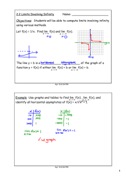 2.2 Limits Involving Infinity Name: Objectives: Students will be able