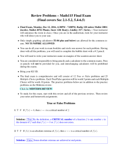 Review Problems – Math115 Final Exam (Final covers Sec 2.1