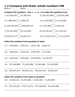 1.2 Compare and Order whole numbers HW