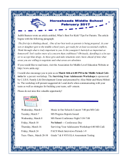 Wednesday, March 1 Music in Our Schools Concert 7:00 pm MS