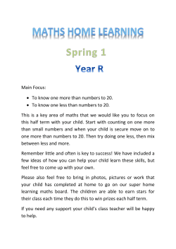 Main Focus: &bull; To know one more than numbers to 20. &bull; To know one