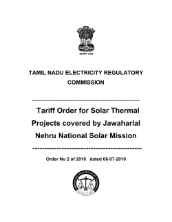 Tariff Order for Solar Thermal Projects covered by Jawaharlal Nehru