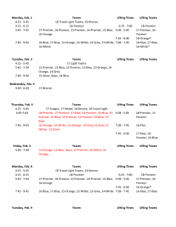 Monday, Feb. 1 Teams Lifting Times Lifting Teams 4:15