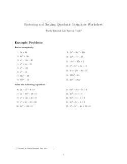 Factoring and Solving Quadratic Equations Worksheet