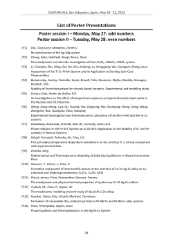 List of Poster Presentations Poster session I – Monday, May 27: odd