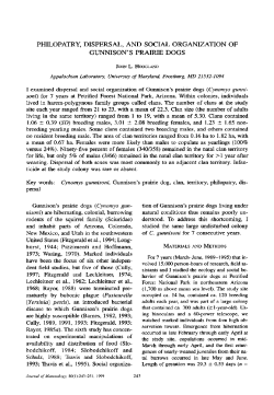 philopatry, dispersal, and social organization of gunnison`s prairie