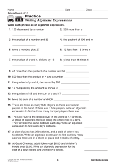 Practice Writing Algebraic Expressions 1-6