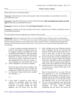 Common Sense by Thomas Paine, Excerpts Page 1 of 3 Name