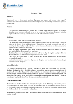 Exclusion Policy Rationale Exclusion is one of the severest