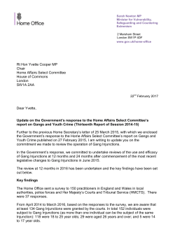 Letter from Sarah Newton MP on Gangs and Youth