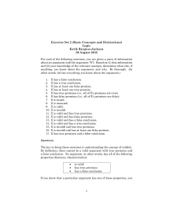 1 Exercise Set 2 (Basic Concepts and Distinctions) Logic Keith