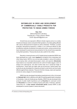 ENTOMOLOGY IN DRDO AND DEVELOPMENT OF