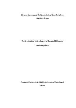 Slavery, Memory and Orality: Analysis of Song Texts from Northern