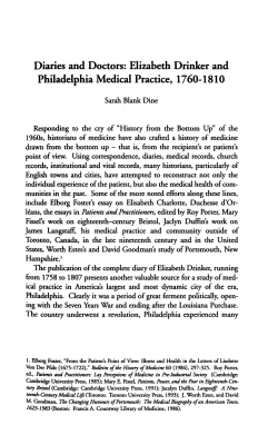 Diaries and Doctors: Elizabeth Drinker and Philadelphia Medical