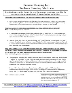 Summer Reading List Students Entering 6th Grade