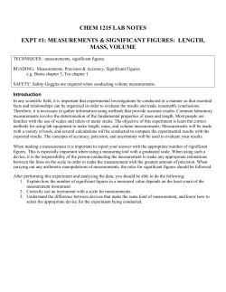 CHEM 1215 LAB NOTES EXPT #1: MEASUREMENTS