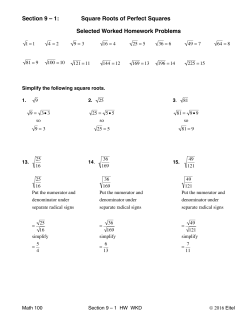 Section 9 &ndash; 1: Square Roots of Perfect Squares Selected Worked