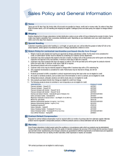 Sales Policy and General Information