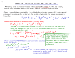 SIMPLE pH CALCULATIONS: STRONG ELECTROLYTES