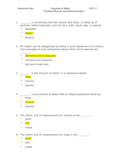 Homework Quiz Properties of Matter 2012/13 &ldquo;Chemical/Physical