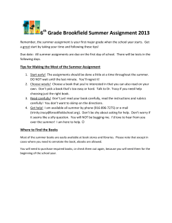 6 Grade Brookfield Summer Assignment 2013