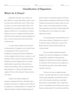 Classification of Organisms What`s In A Name?