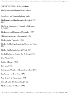 NEUROPOLITICS by Dr. Timothy Leary The Sociobiology of Human