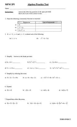 Algebra Practice Test plus Answers
