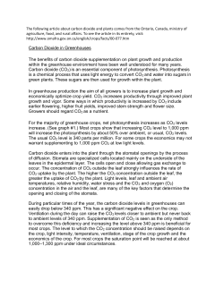 Carbon Dioxide in Greenhouses The benefits of carbon dioxide