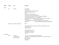 Subject Teacher Class Supply List English Lyda English 3 3 ring