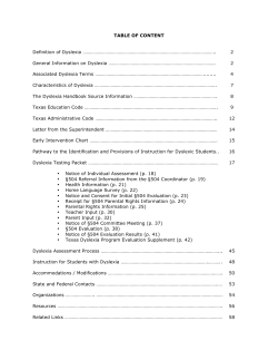 TABLE OF CONTENT Definition of Dyslexia - Hardin