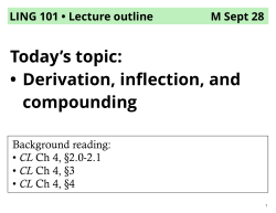 Today`s topic: • Derivation, inflection, and compounding